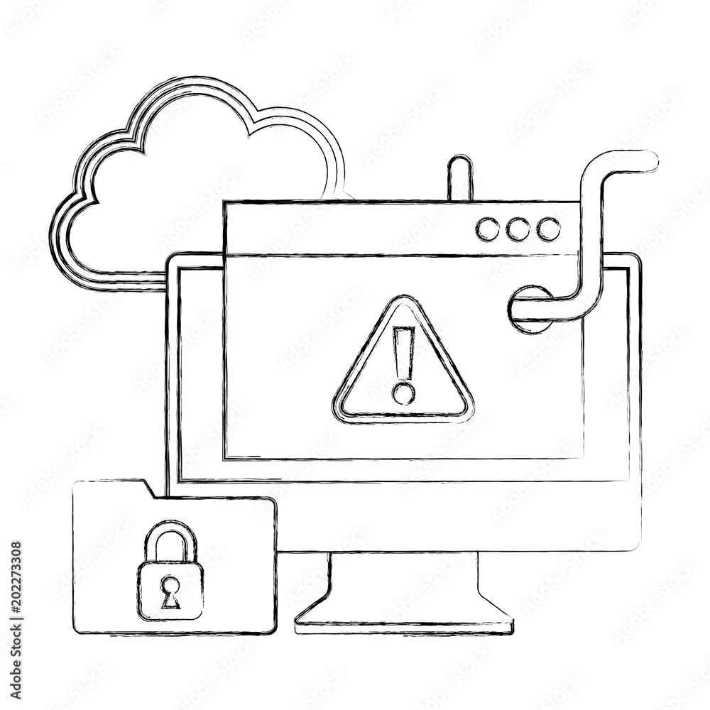 cyber security computer website worm infected warning files protection vector illustration sketch cyber security computer website worm infected warning files protection vector illustration sketch