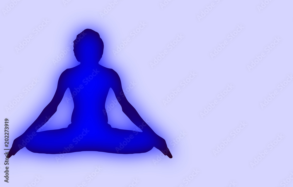 Yoga Meditation Pose with Blue Energy Aura light on Light Blue background gradient illustration lotus position Yoga Meditation Pose with Blue Energy Aura light on Light Blue background gradient illustration lotus position
