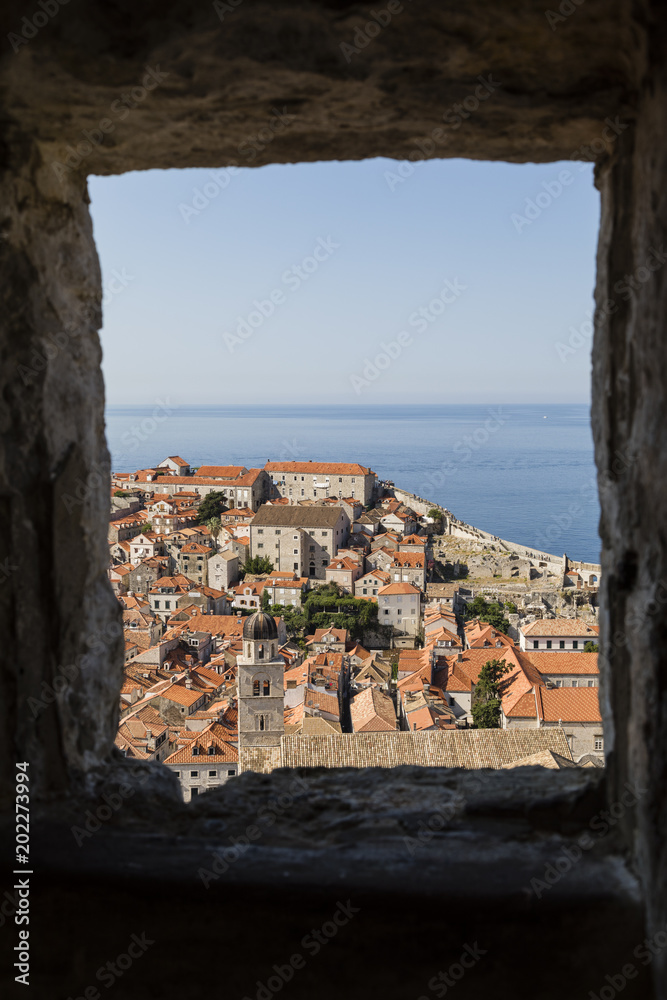 Breathtaking view of the modern Dubrovnik photographed out of window of fortification wall
