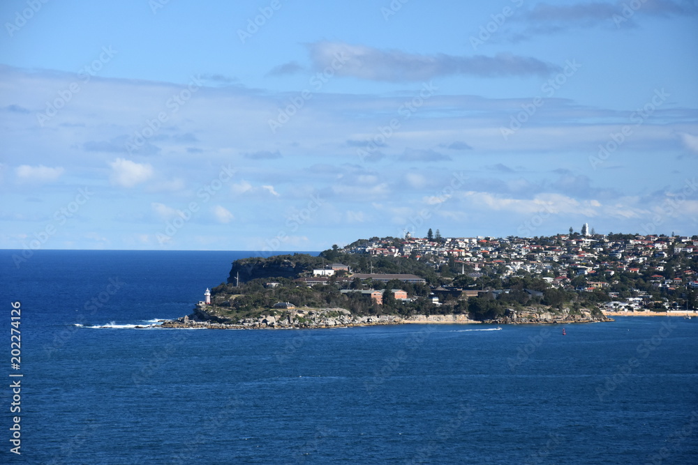 South Head with Hornby Lighthouse view from Dobroyd Head lookout in Sydney Harbour.