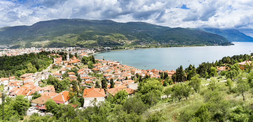 Beautiful Panorama of Ohrid, Macedonia.the attractive city at the shore of lake Ohrid has become an important tourist destination and is part of the UNESCO world heritage site Ohrid lake