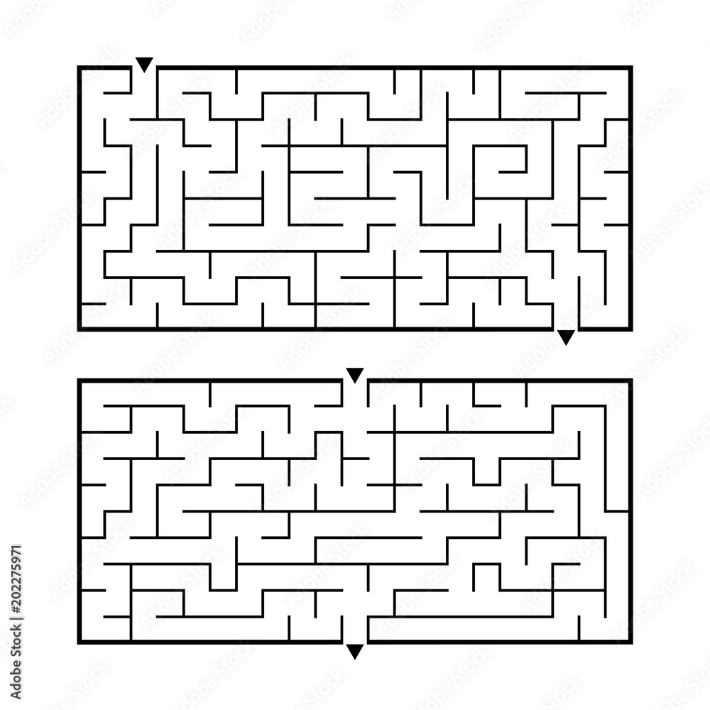 A set of two rectangular labyrinths. Simple flat vector illustration isolated on white background. Developmental game for children. A set of two rectangular labyrinths. Simple flat vector illustration isolated on white background. Developmental game for children.