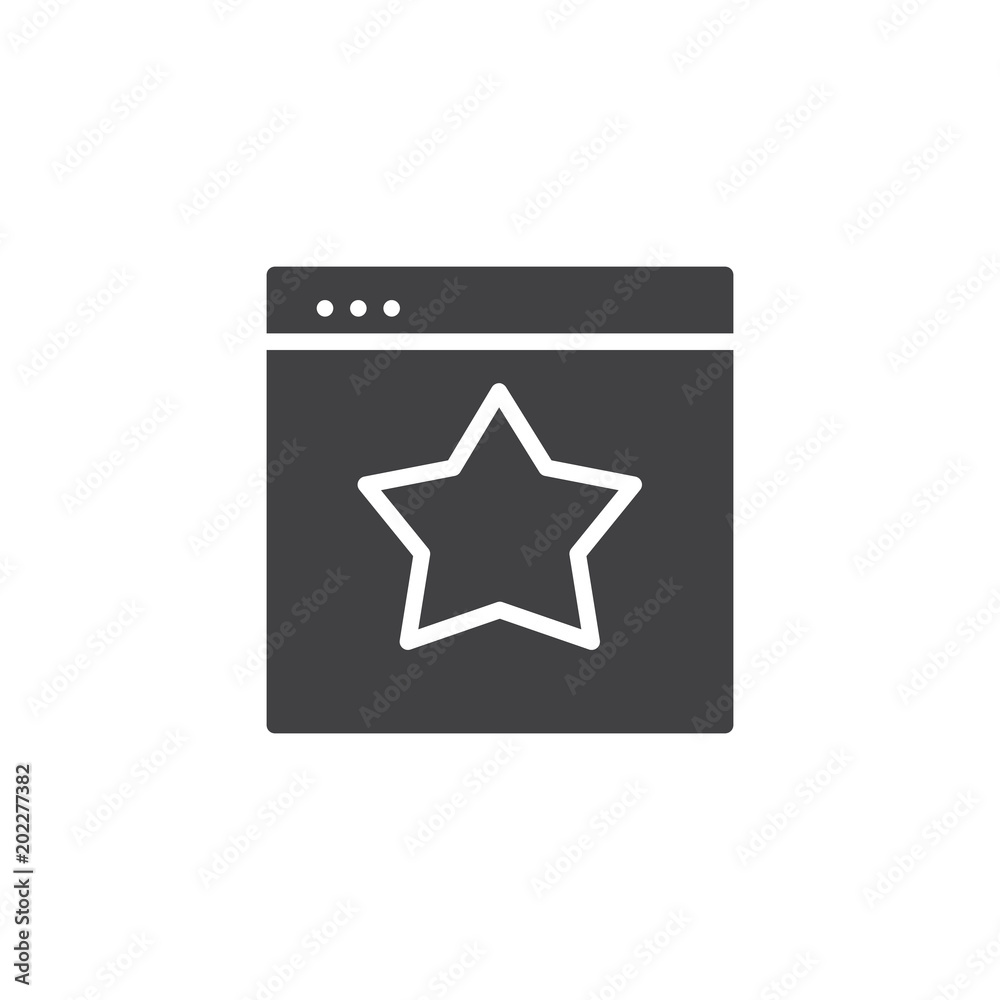 Star in browser window vector icon. filled flat sign for mobile concept and web design. Web rating simple solid icon. Symbol, logo illustration. Pixel perfect vector graphics Star in browser window vector icon. filled flat sign for mobile concept and web design. Web rating simple solid icon. Symbol, logo illustration. Pixel perfect vector graphics