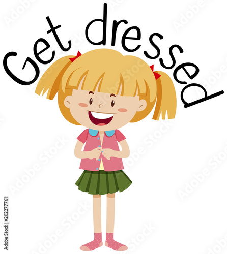 A Girl Get Dressed on White Background