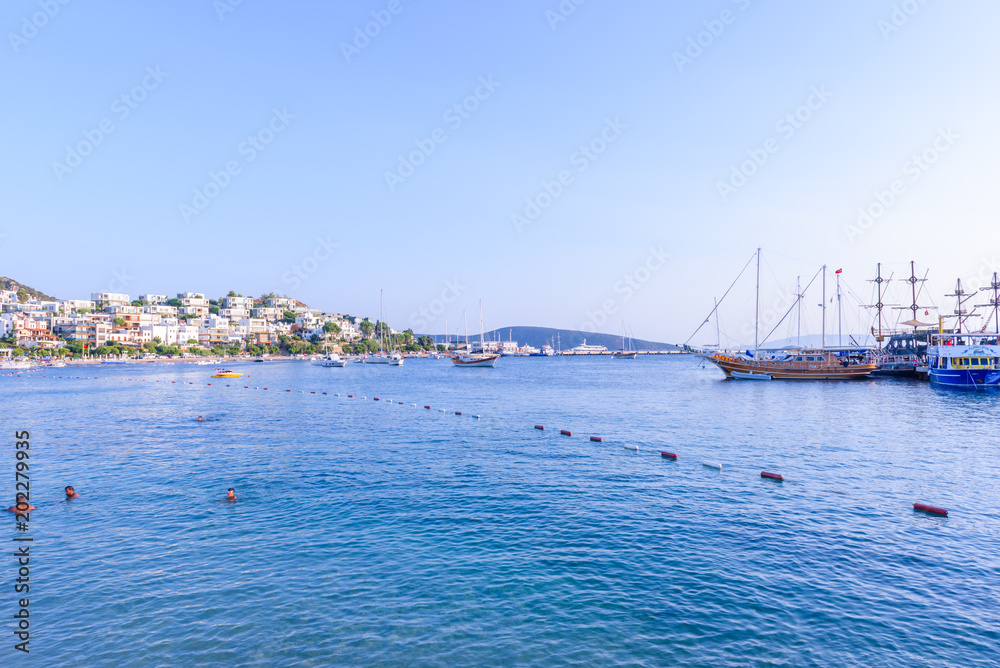Marine with luxury yachts and sail yachts in Bodrum