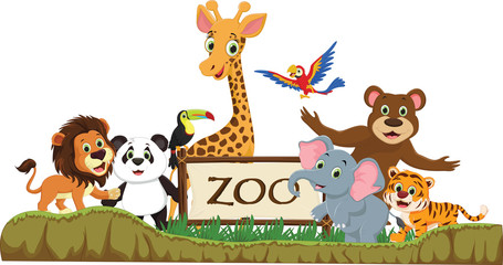 Fotobehang Dierentuin Grappige dierentuin dieren cartoon illustratie  © wisnu_Ds