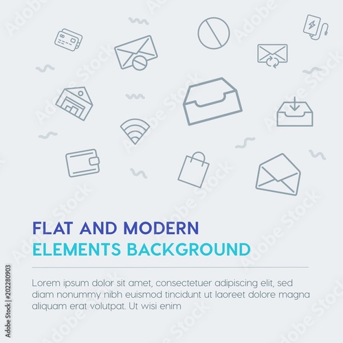 mobile  email  shopping outline vector icons and elements background concept on grey background.Multipurpose use on websites  presentations  brochures and more