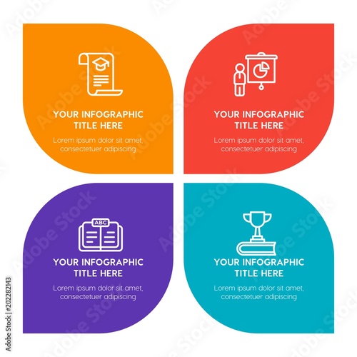 Flat business, education infographic timeline template with floral shape for presentations, advertising, annual reports