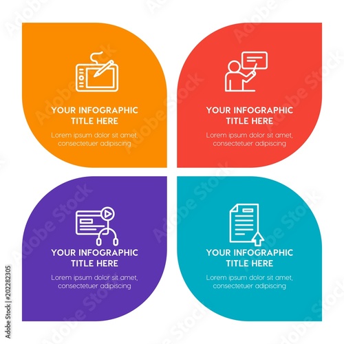 Flat business, education infographic timeline template with floral shape for presentations, advertising, annual reports