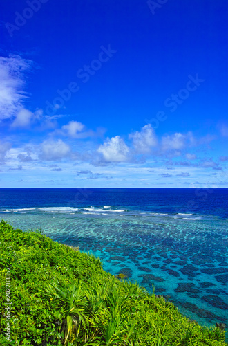 真夏の宮古島。イムギャーマリンガーデンからみる珊瑚礁の海