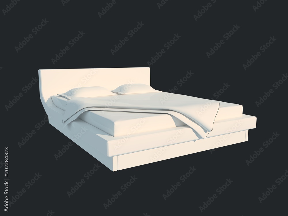 3d rendering of a white bed isolated on a black dark background - obrazy, fototapety, plakaty 