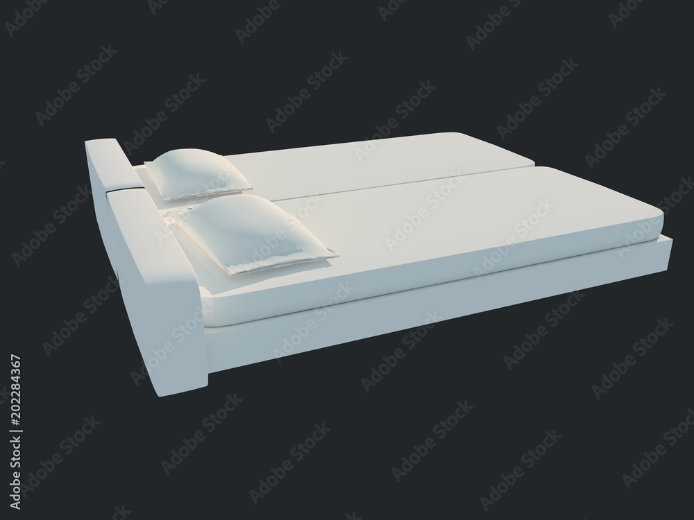 3d rendering of a white bed isolated on a black dark background 3d rendering of a white bed isolated on a black dark background