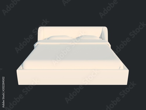 3d rendering of a white bed isolated on a black dark background