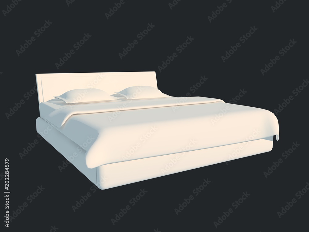 3d rendering of a white bed isolated on a black dark background 3d rendering of a white bed isolated on a black dark background