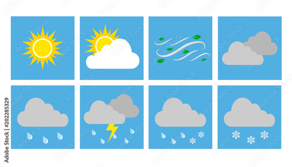 Obraz premium Weather vector icons flat design, stock illustration