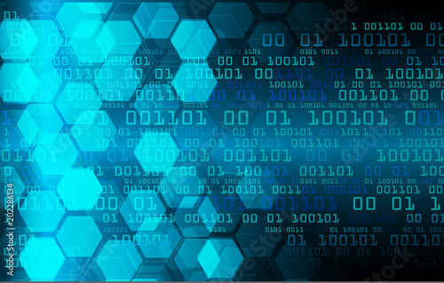 binary circuit future technology, blue cyber security concept background, abstract hi speed digital internet.motion move blur. pixel secure Hexagon, honeycomb