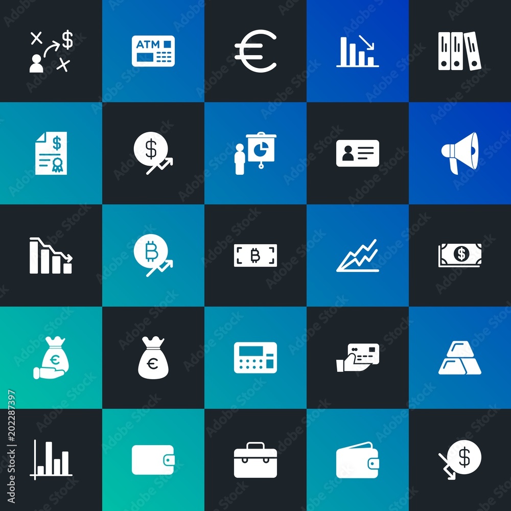 Modern Simple Set of business, money, charts Vector fill Icons. Contains such Icons as bank, currency, diagram, invoice, atm and more on dark and gradient background. Fully Editable. Pixel Perfect. Modern Simple Set of business, money, charts Vector fill Icons. Contains such Icons as bank, currency, diagram, invoice, atm and more on dark and gradient background. Fully Editable. Pixel Perfect.