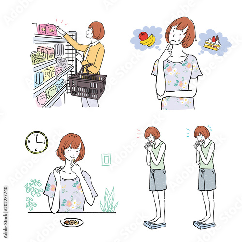 ダイエット　女性　イラスト　セット
