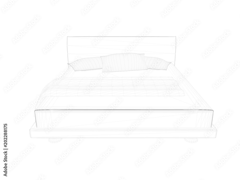 3d rendering of a lined bed on a white background
