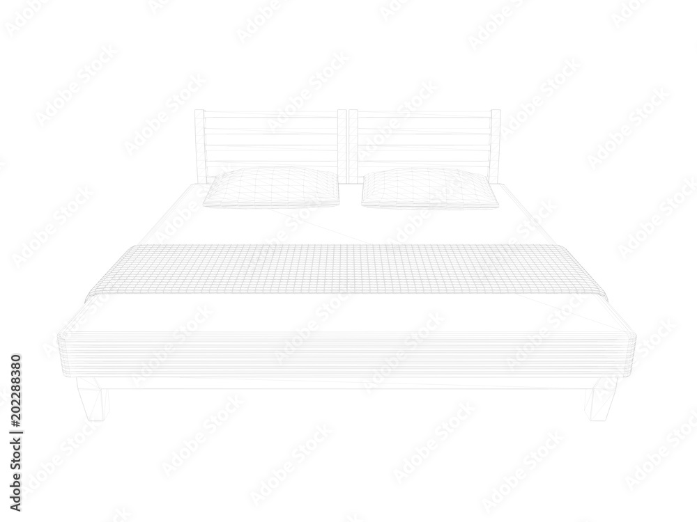 3d rendering of a lined bed on a white background