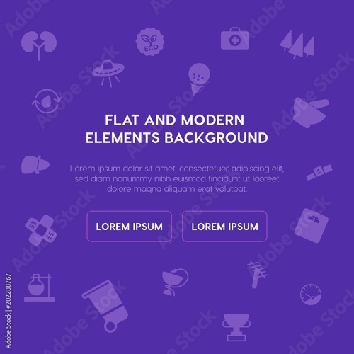 health, science, sports, nature fill vector icons and elements background concept on purple background.Multipurpose use on websites, presentations, brochures and more