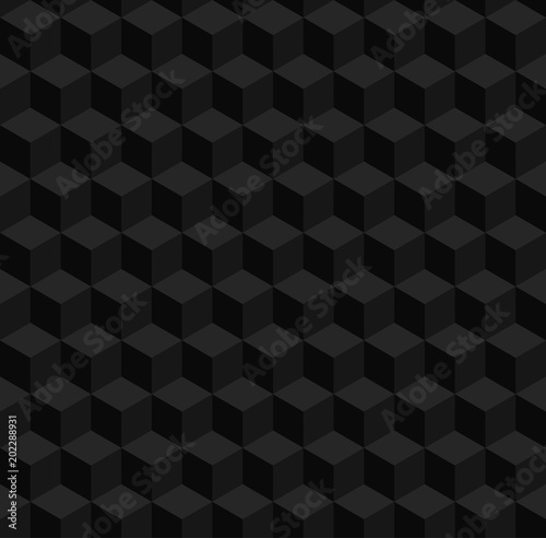 3D Fototapete Schwarze - Fototapete Seamless geometric 3d vector pattern. Black volume cubes