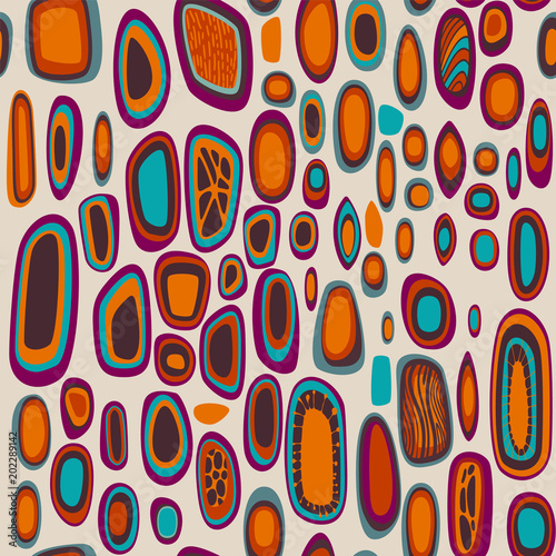 Vintage 70's seamless background pattern with organic shapes or pebbles, eps10 vector