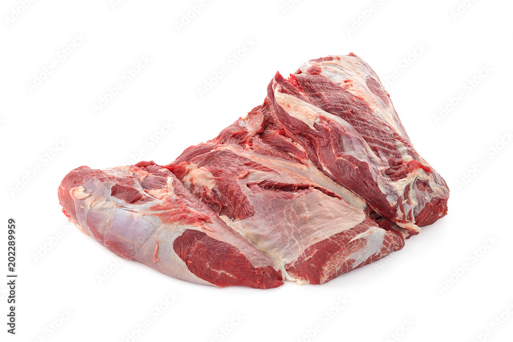 big piece of beef on a white background