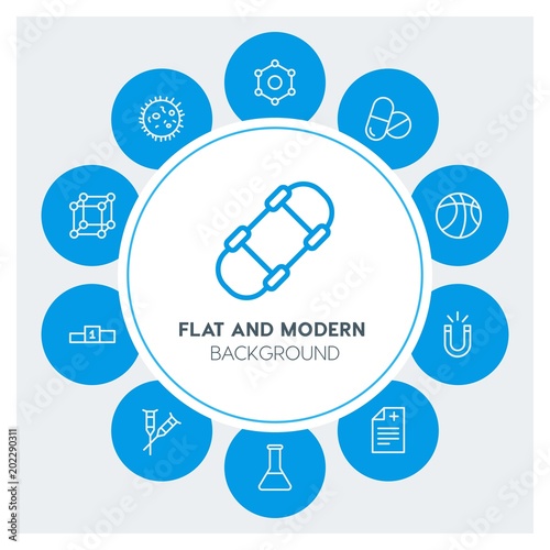 health, science, sports Infographic Circle outline Icons Set. Contains such Icons as  business,  website,  elements,  background,  pattern,  banner,  slider and more. Fully Editable. Pixel Perfect