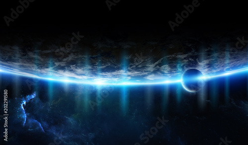 Fototapeta Naklejka Na Ścianę i Meble -  Distant planet system in space with exoplanets 3D rendering elements of this image furnished by NASA