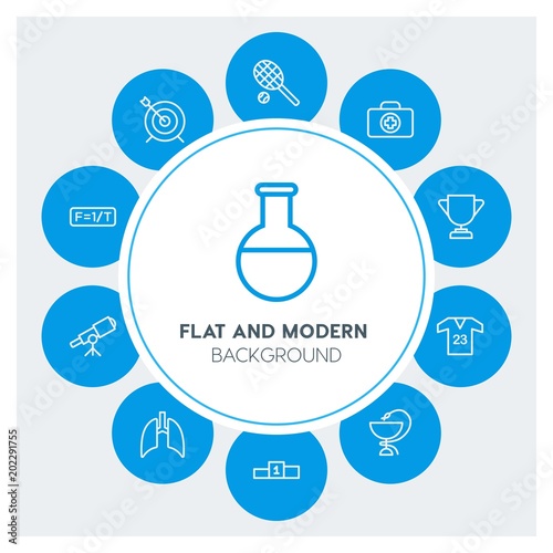 health, science, sports Infographic Circle outline Icons Set. Contains such Icons as business, website, elements, background, pattern, banner, slider and more. Fully Editable. Pixel Perfect