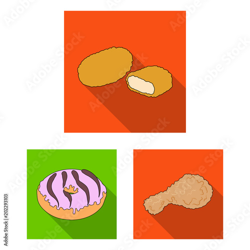 Fast food flat icons in set collection for design.Food from semi-finished products vector symbol stock web illustration.