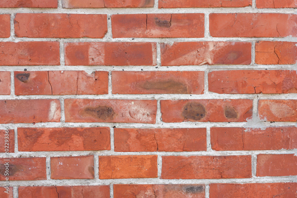 Red brickwork with different defects, shabby texture Red brickwork with different defects, shabby texture