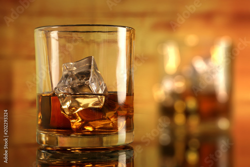 Chilled Whiskey Glass with Ice Cubes with Bokeh