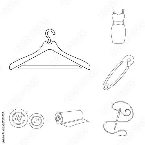 Atelier and sewing outline icons in set collection for design. Equipment and tools for sewing vector symbol stock web illustration.