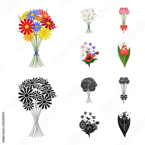 A bouquet of fresh flowers cartoon,black icons in set collection for design. Various bouquets vector symbol stock web illustration.