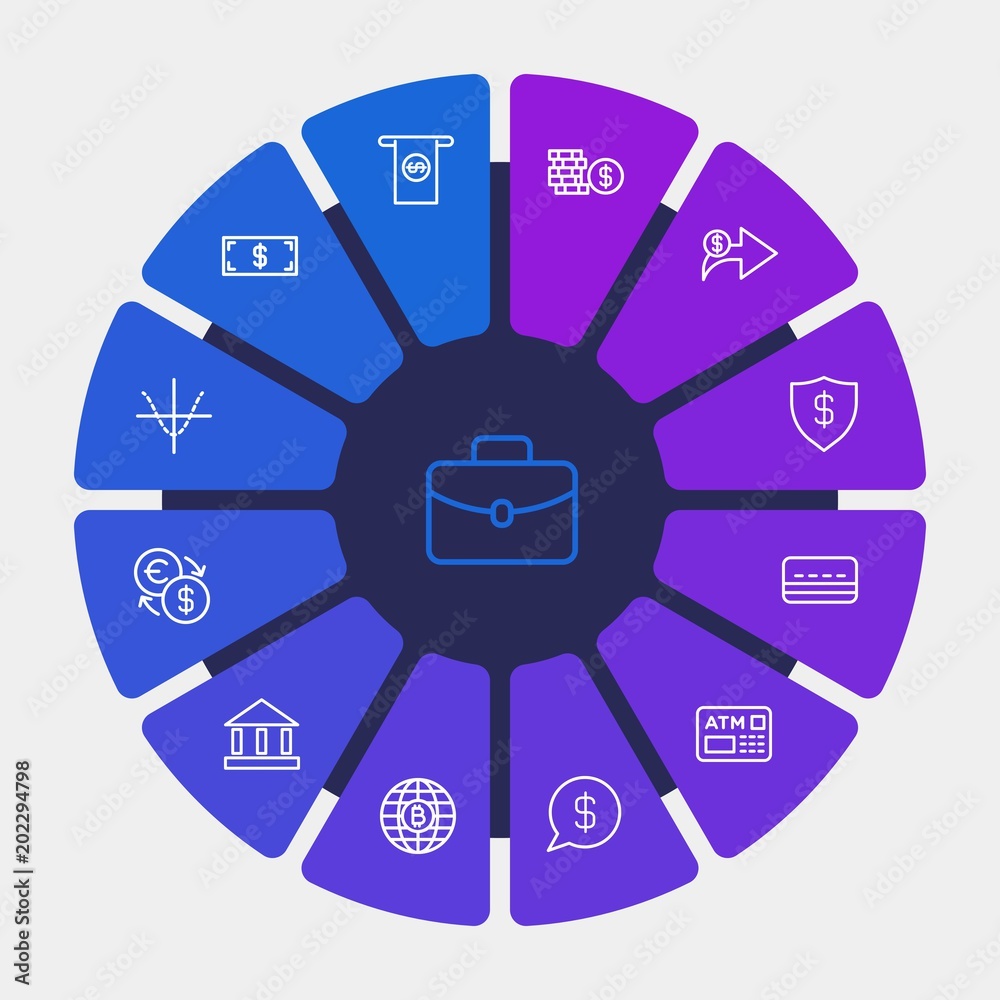 business, money, charts Infographic Circle outline Icons Set. Contains such Icons as cent, work, parabola, case, technology, money, bank, digital, graph and more. Fully Editable. Pixel Perfect business, money, charts Infographic Circle outline Icons Set. Contains such Icons as cent, work, parabola, case, technology, money, bank, digital, graph and more. Fully Editable. Pixel Perfect