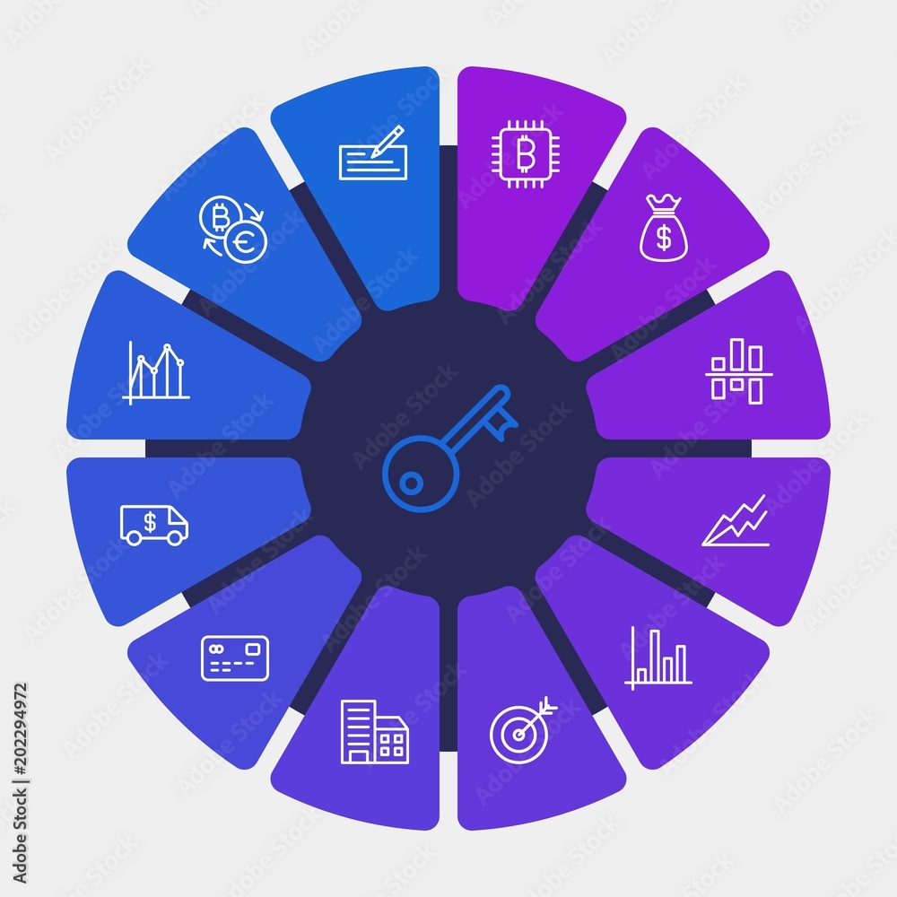 business, money, charts Infographic Circle outline Icons Set. Contains such Icons as key, stock, double, city, center, building, arrow, currency, check and more. Fully Editable. Pixel Perfect business, money, charts Infographic Circle outline Icons Set. Contains such Icons as key, stock, double, city, center, building, arrow, currency, check and more. Fully Editable. Pixel Perfect