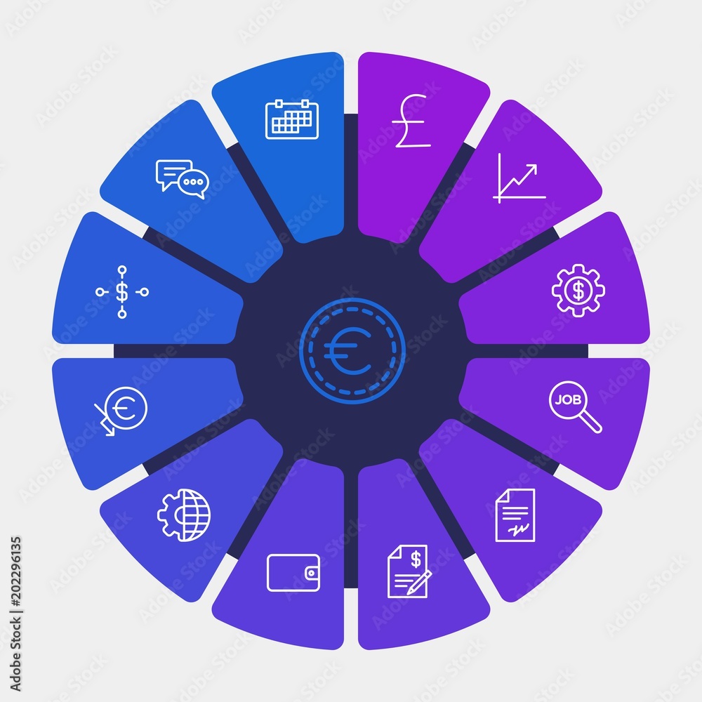 business, money, charts Infographic Circle outline Icons Set. Contains such Icons as concept, exchange, global, euro, sign, target, financial, paper and more. Fully Editable. Pixel Perfect business, money, charts Infographic Circle outline Icons Set. Contains such Icons as concept, exchange, global, euro, sign, target, financial, paper and more. Fully Editable. Pixel Perfect