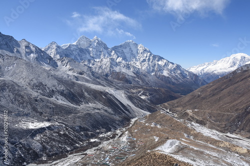 Kangtega and Dingboche photographed from Nangkartshang, Nepal photo