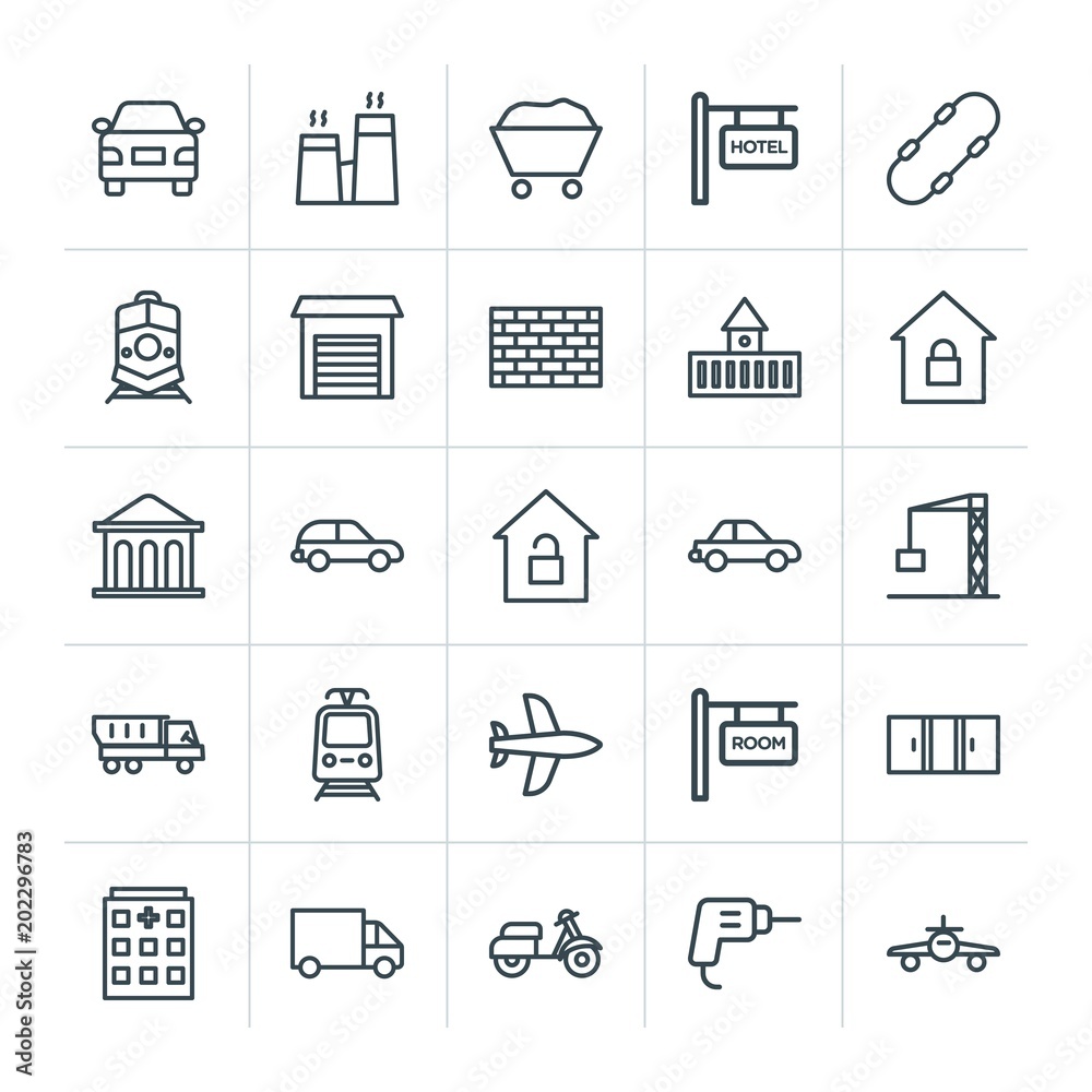 Modern Simple Set of transports, industry, buildings Vector outline Icons. Contains such Icons as glass, banner, plant, energy, speed and more on white background. Fully Editable. Pixel Perfect Modern Simple Set of transports, industry, buildings Vector outline Icons. Contains such Icons as glass, banner, plant, energy, speed and more on white background. Fully Editable. Pixel Perfect
