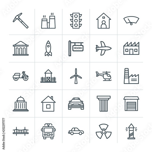 Modern Simple Set of transports, industry, buildings Vector outline Icons. Contains such Icons as classical, light, construction, sea, and more on white background. Fully Editable. Pixel Perfect