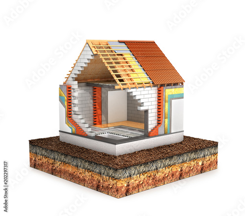 concept of construction.  land on which the house is under construction. Thermal insulation. 3d illustration photo