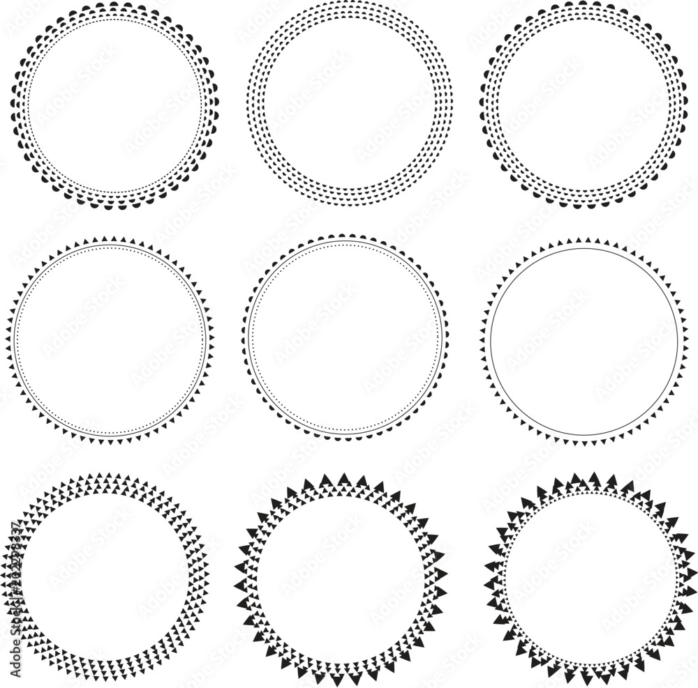 Vector set of decorative circle border frames.