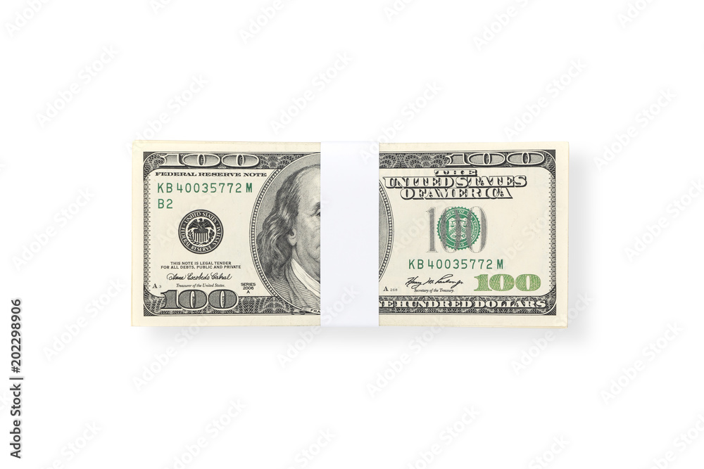 Stack of one hundred US Dollar money bills isolated on white background with clipping path. Stack of one hundred US Dollar money bills isolated on white background with clipping path.