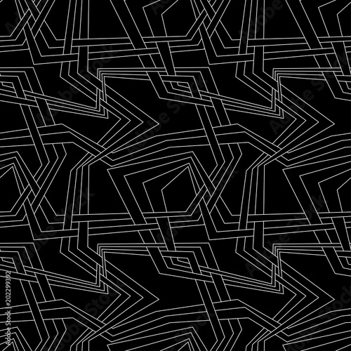 Geometric black background with white lines. Seamless pattern