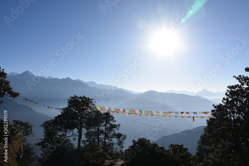 Silhouette of the Himalayas in the morning seen from Taksindu-La, Nepal photo