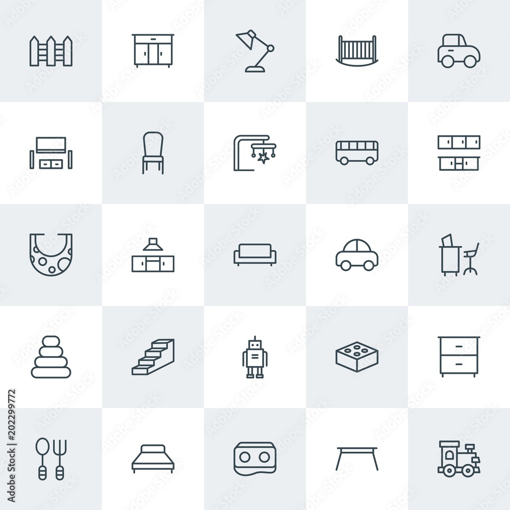 Modern Simple Set of furniture, kids and toys Vector outline Icons. Contains such Icons as crib, vehicle, coffee, room, kitchen, bedroom and more on white background. Fully Editable. Pixel Perfect. Modern Simple Set of furniture, kids and toys Vector outline Icons. Contains such Icons as crib, vehicle, coffee, room, kitchen, bedroom and more on white background. Fully Editable. Pixel Perfect.