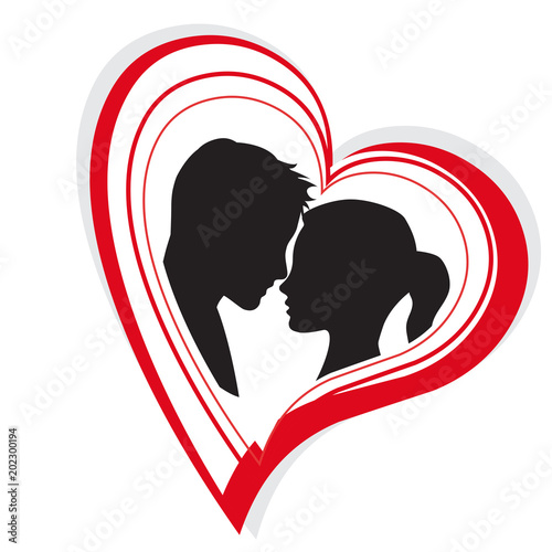 Vector logo lovers. Silhouette of man and woman with heart
