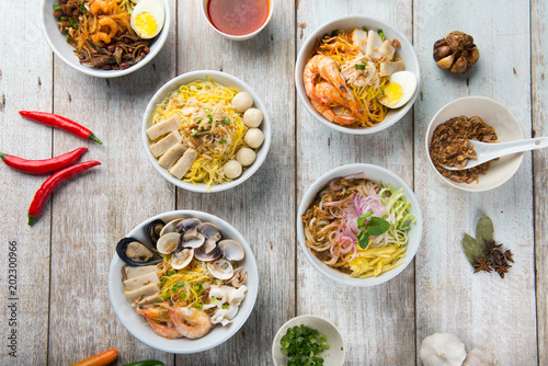 various malaysian noodles top up view photo